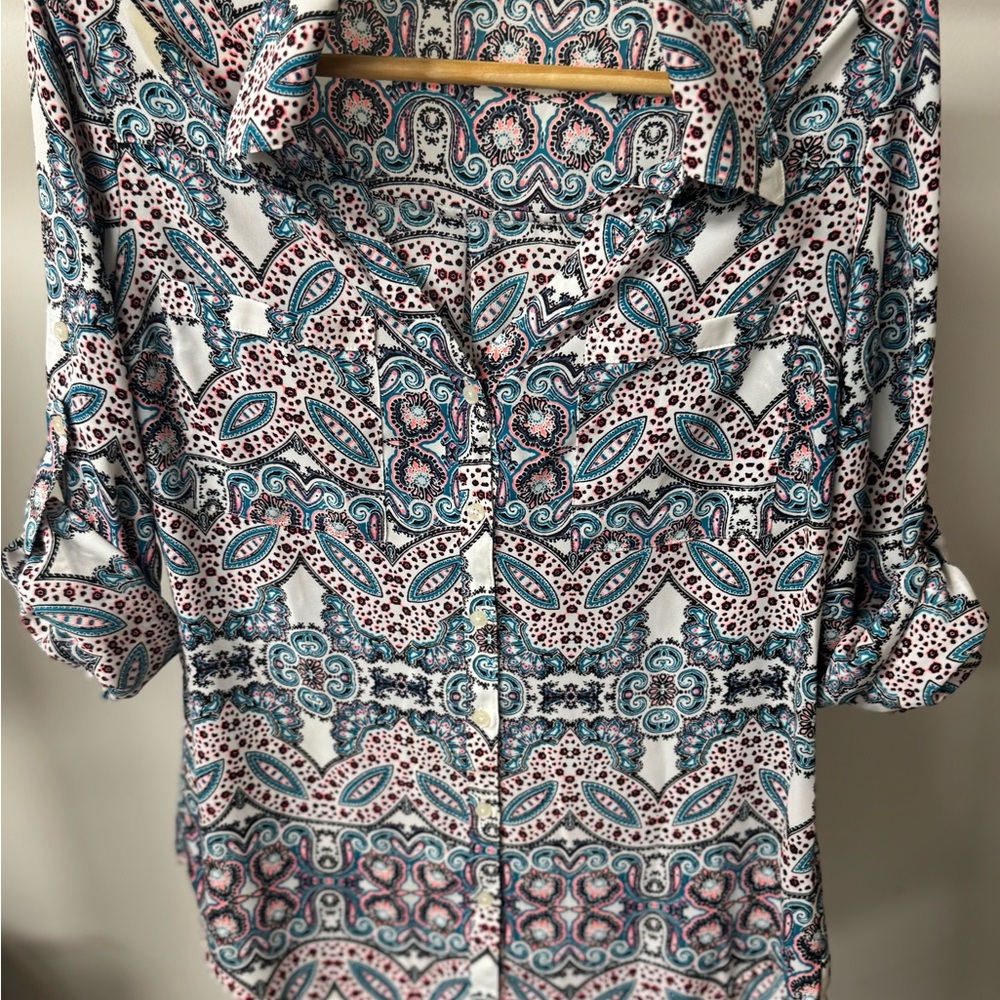 Express Blue and Pink Notched Collar Button Down Shirt